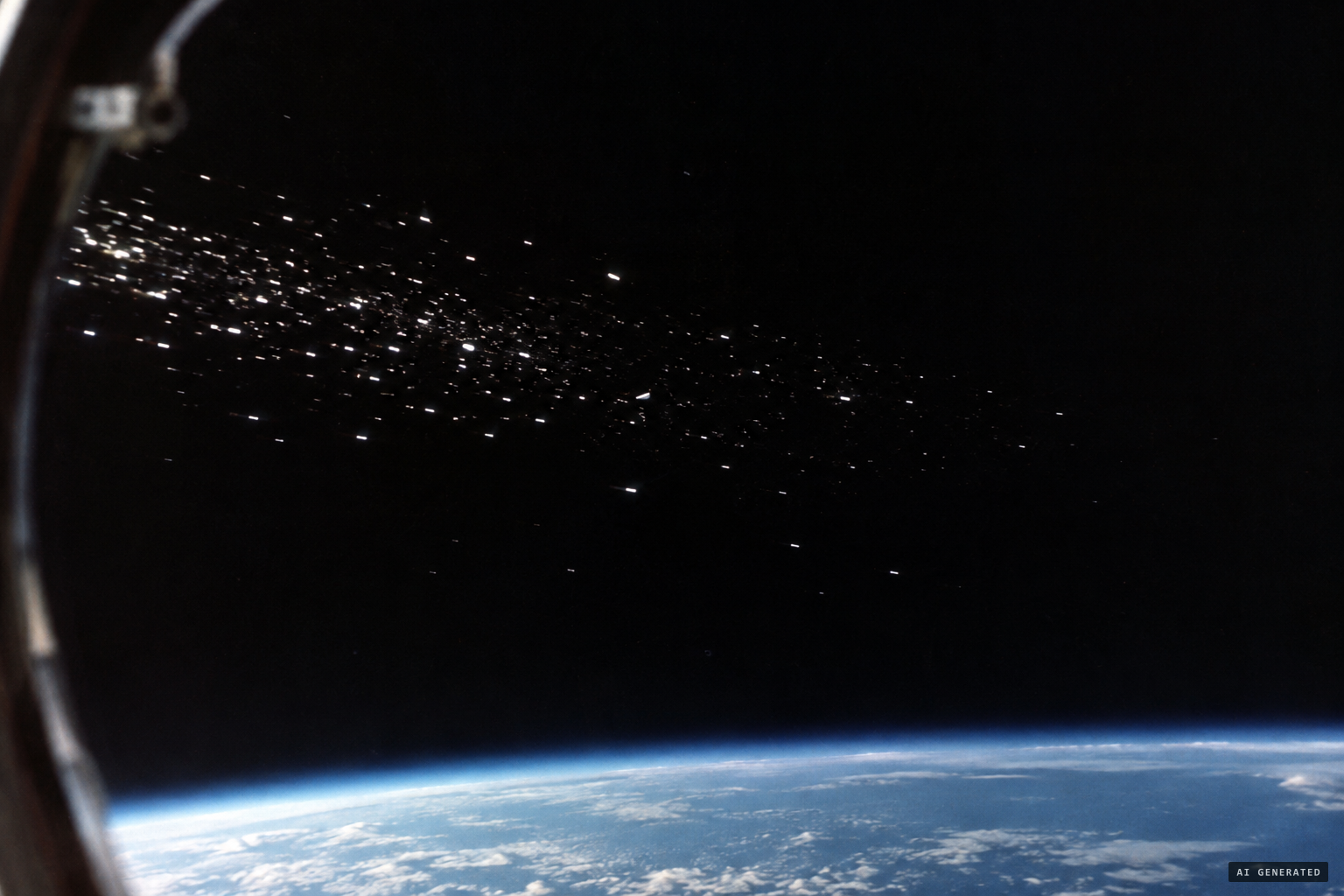 Hundreds of little particles going by to the left, three or four miles out.
