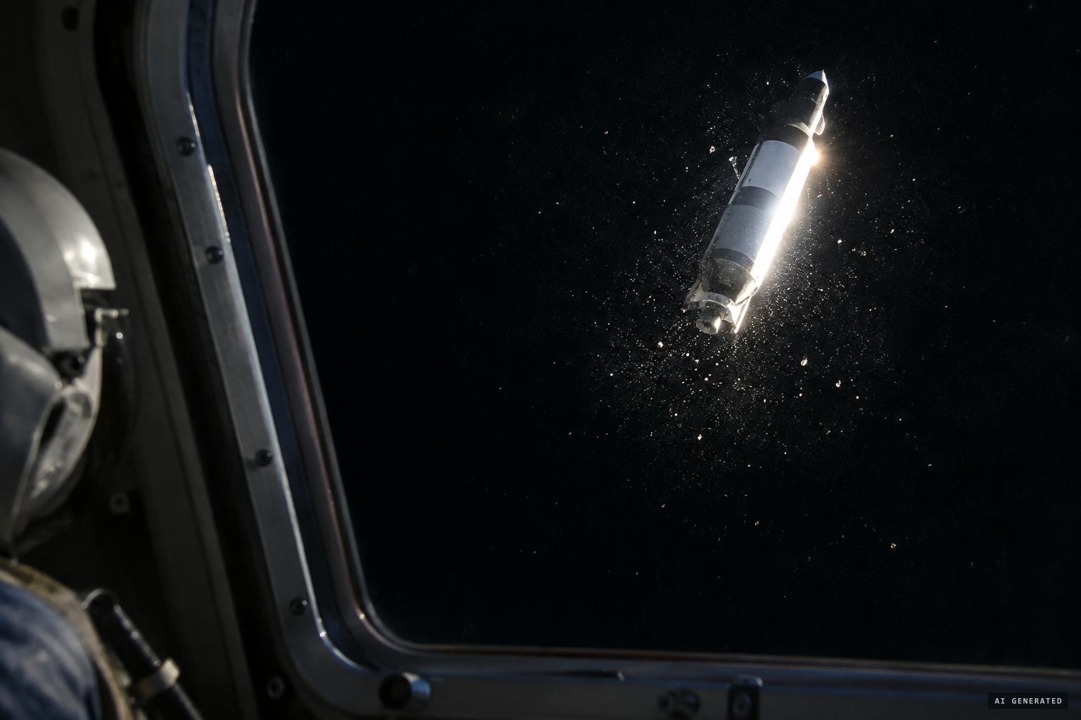 The booster: a brilliant body in the sun with trillions of particles, slowly tumbling.