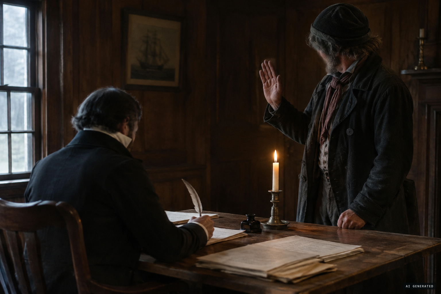 Justice Lonson Nash takes sworn depositions from the witnesses in Gloucester