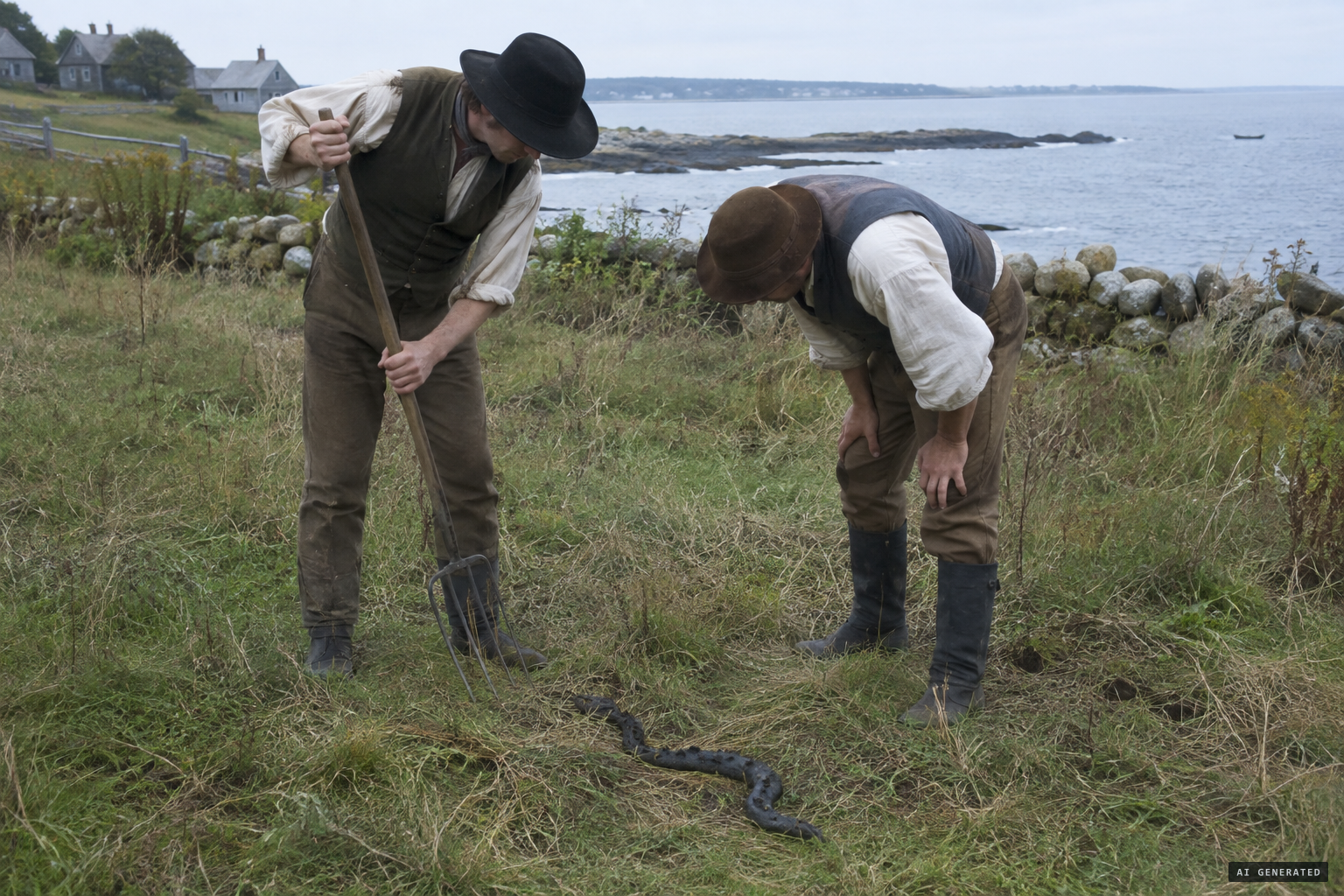 Near Loblolly Cove, Gorham Norwood and Mr. Colbey kill a small snake with bumps along its back