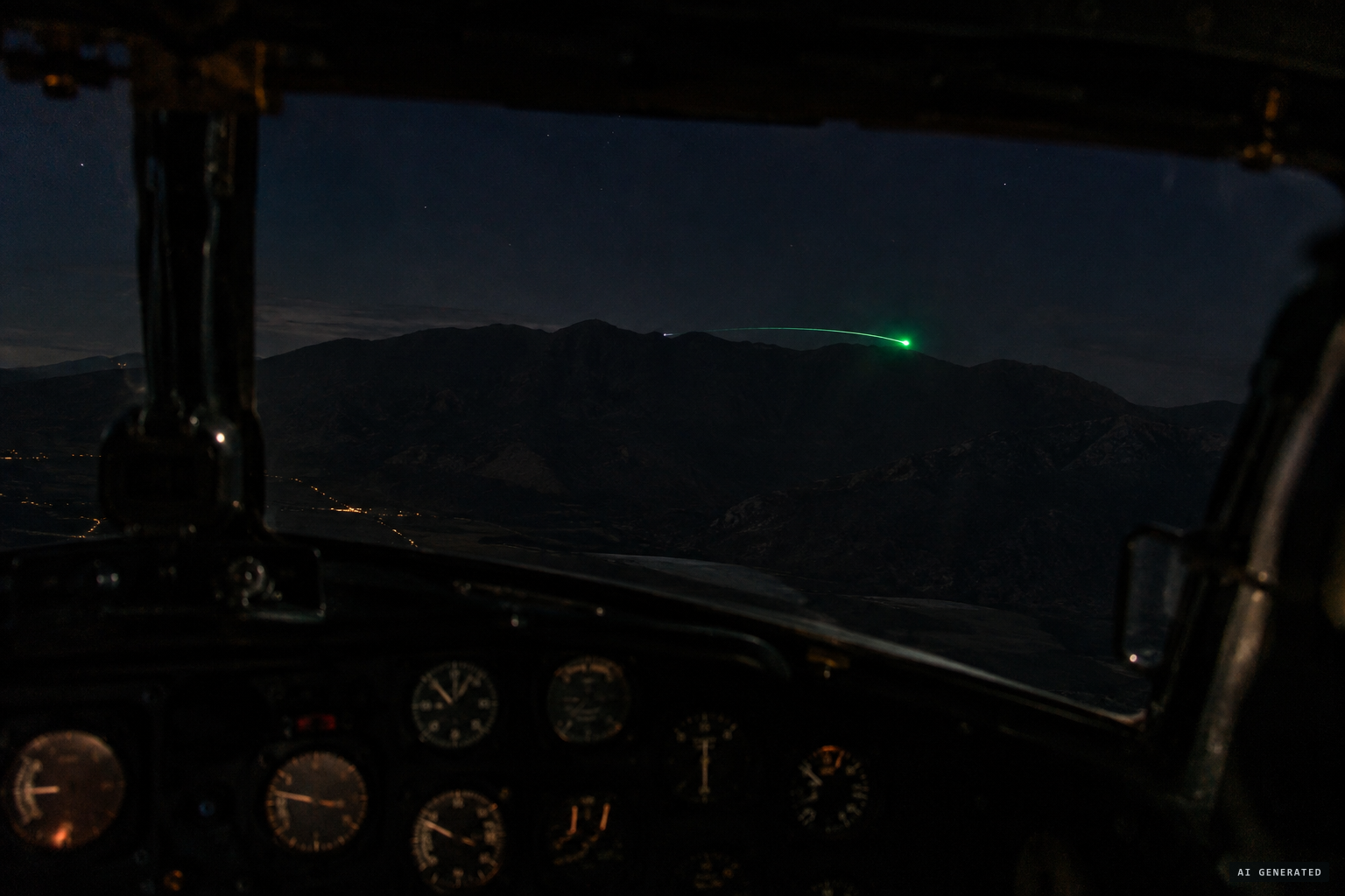 The C-47 crew watch a green light rise from the Sandia Mountains and level out