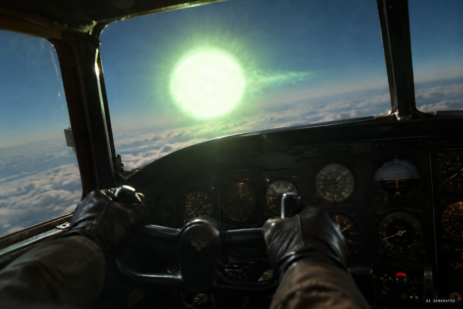 On Pioneer Flight 63, a moon-sized green light comes straight at the airliner