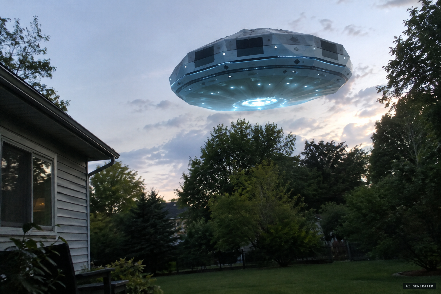 The glowing bluish-gray craft glides silently over Walters' neighbourhood