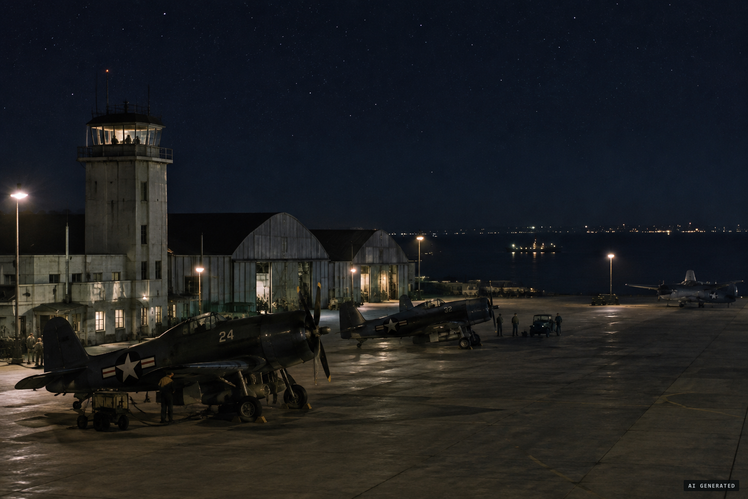 Haneda Air Force Base on Tokyo Bay on the exceptionally clear night of 5 August 1952