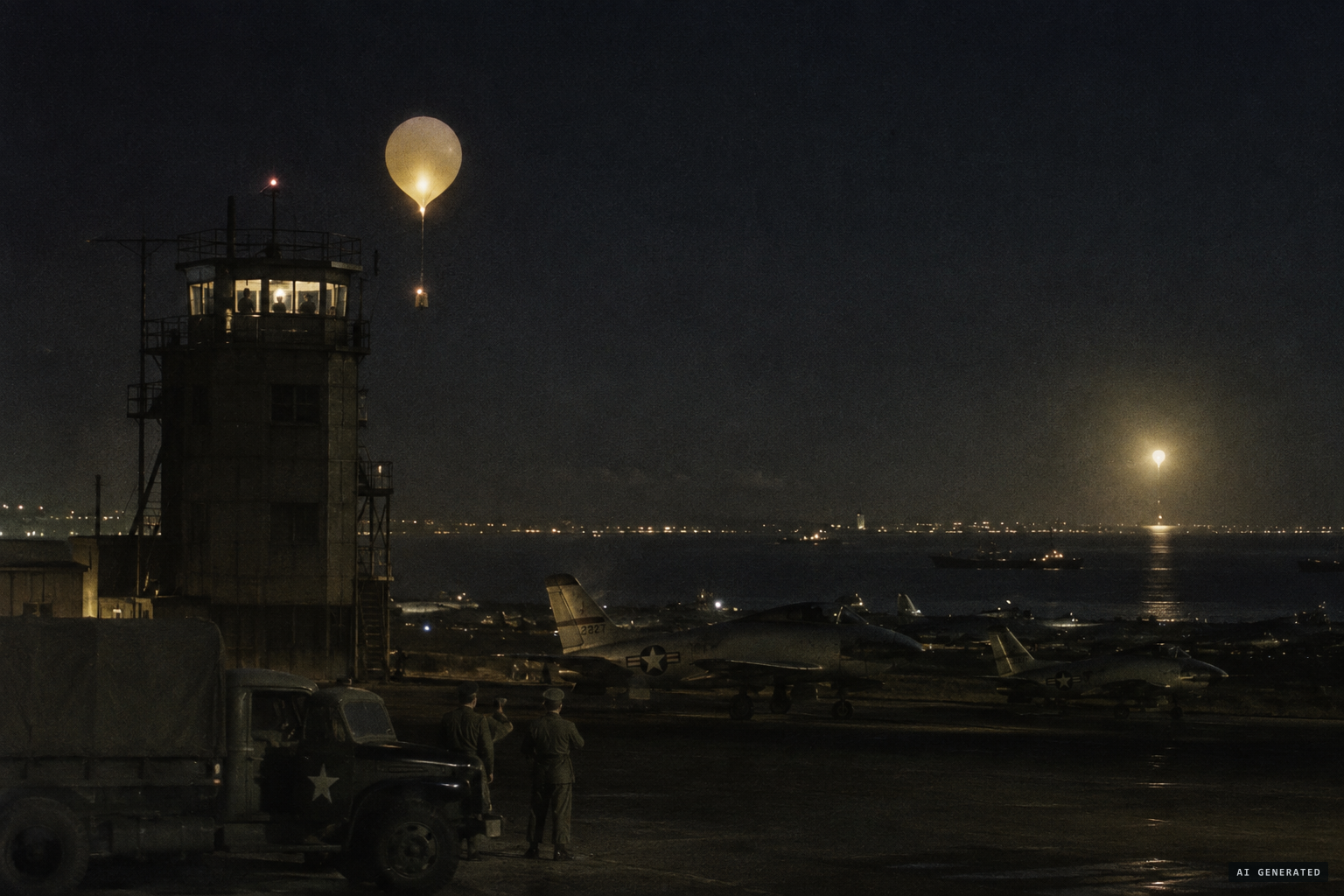 A lighted balloon released for comparison looks extremely dim and yellow beside the object