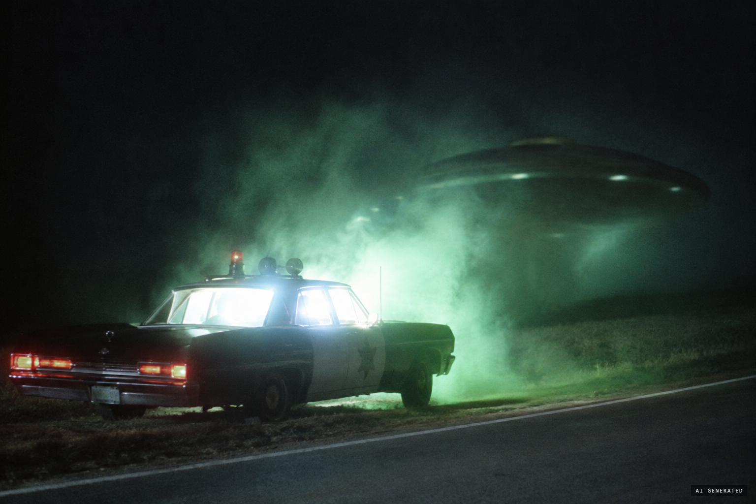Under hypnosis: a greenish gas surrounds the car and a bright flash paralyses him
