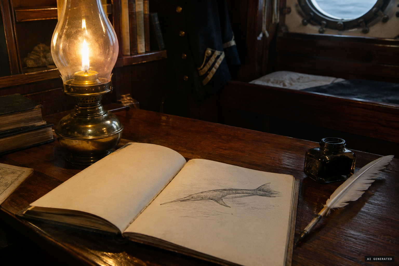 Lieutenant Drummond's journal: a long pointed head and a back fin