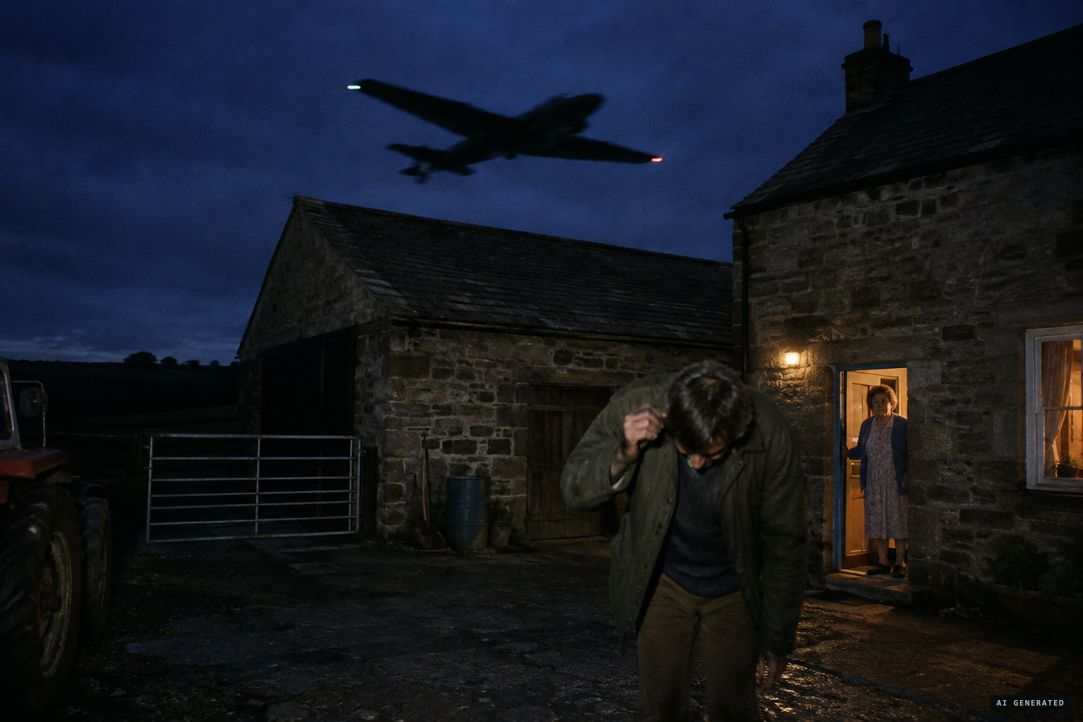 Edge End Farm: a low-flying plane passes and the farmer instinctively ducks