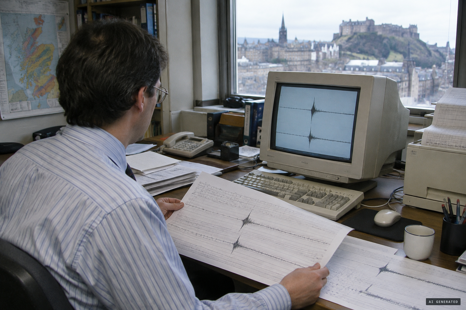 The British Geological Survey's seismic record of two sonic events, at 21:52 and 22:06
