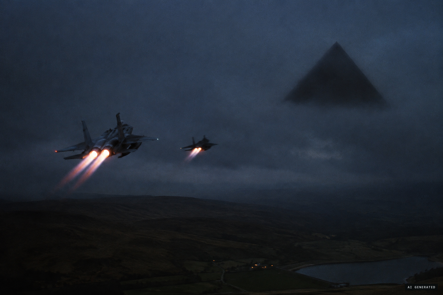Max Burns's theory: jets scrambled to intercept a large, silent black triangle