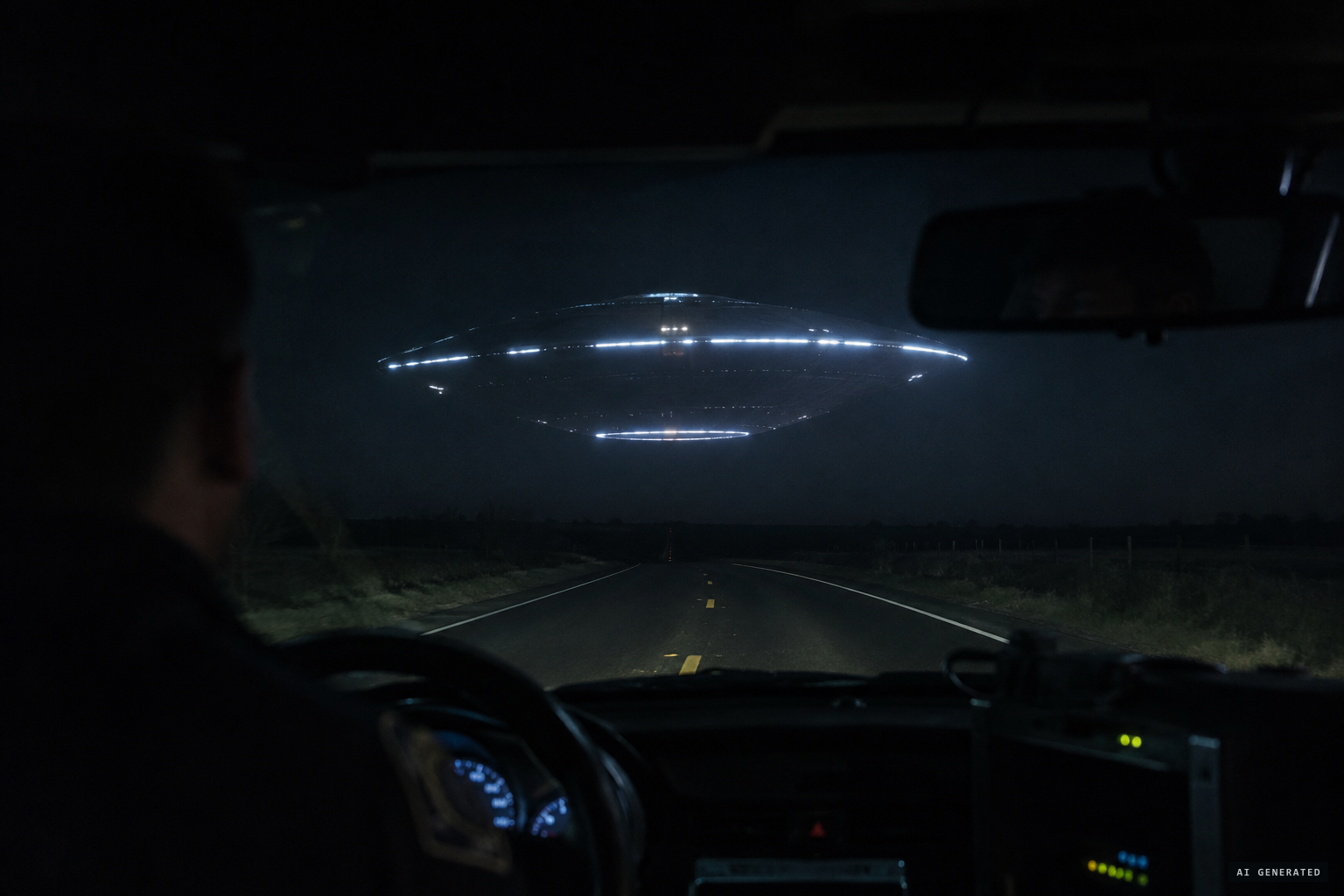 The craft approaches Officer Sadoff's car, stops and hovers in complete silence