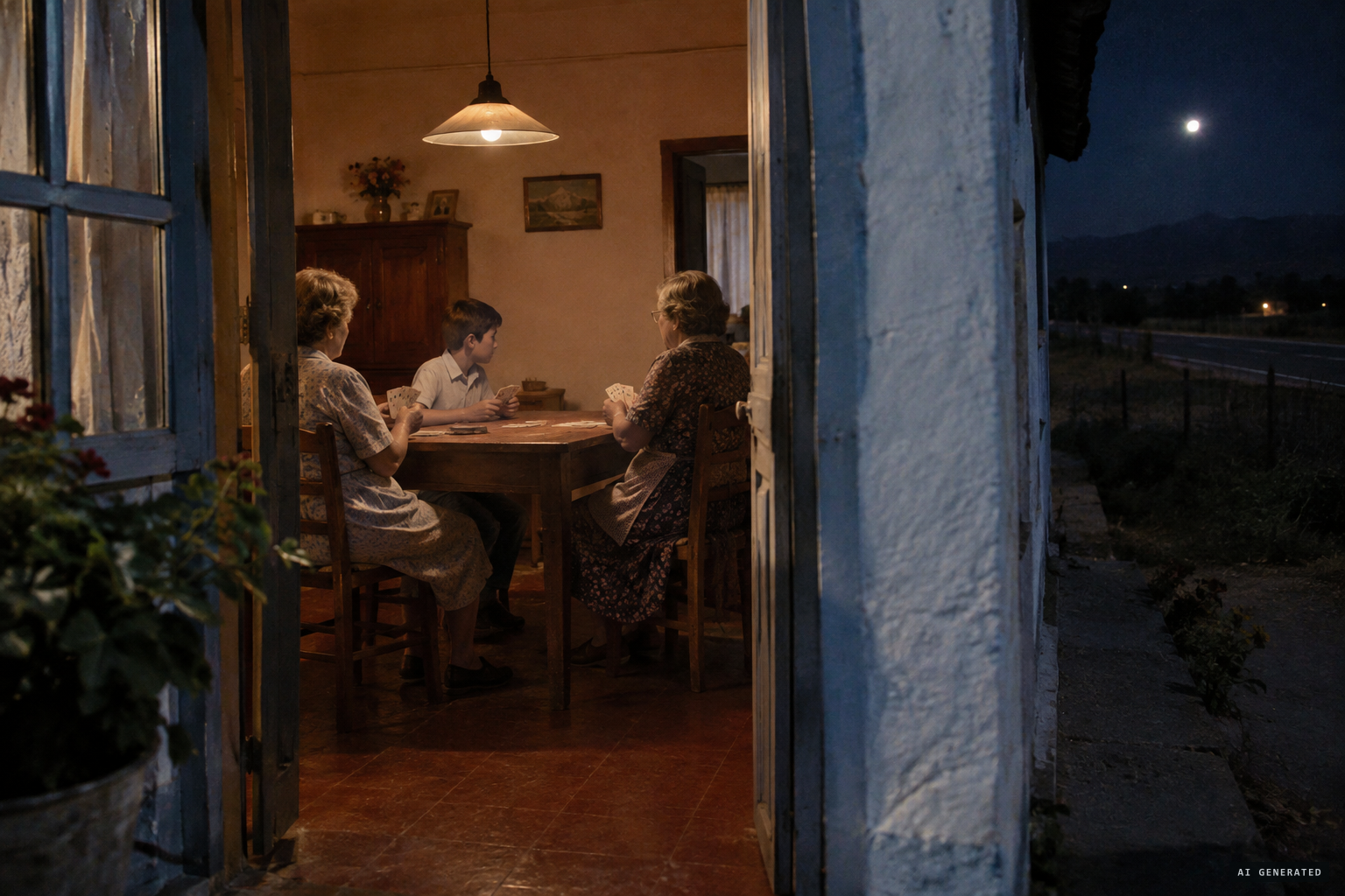The Gómez family playing cards on a summer night in January 1986