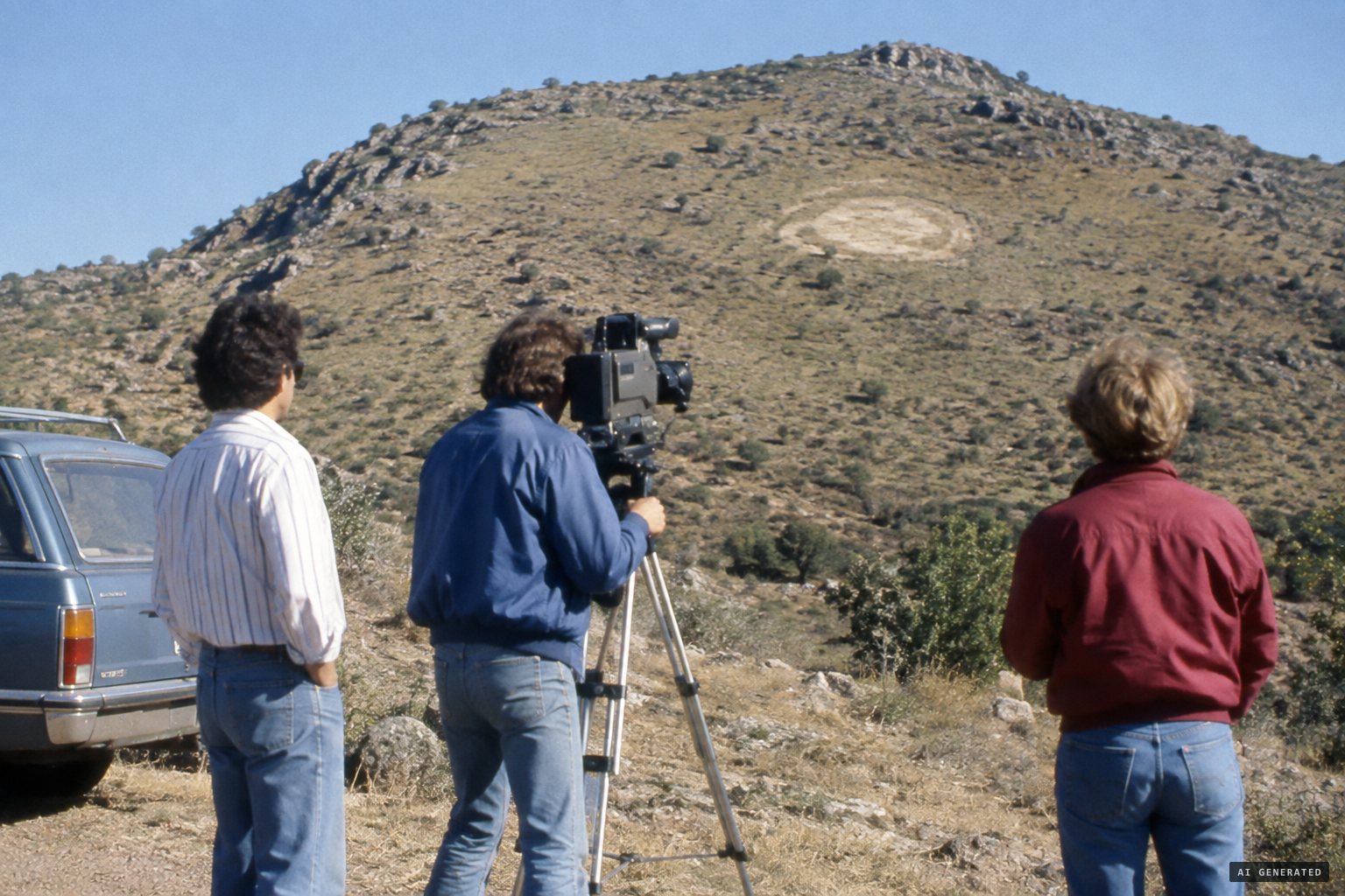 Benítez and Jiménez del Oso film at the still-visible mark