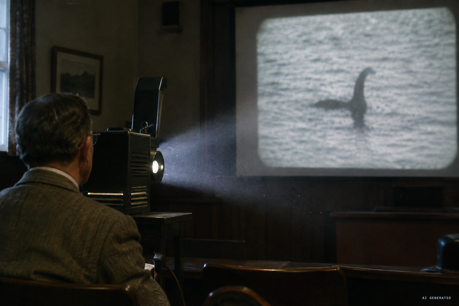 Maurice Burton projects the lantern slides and sees a rolling otter