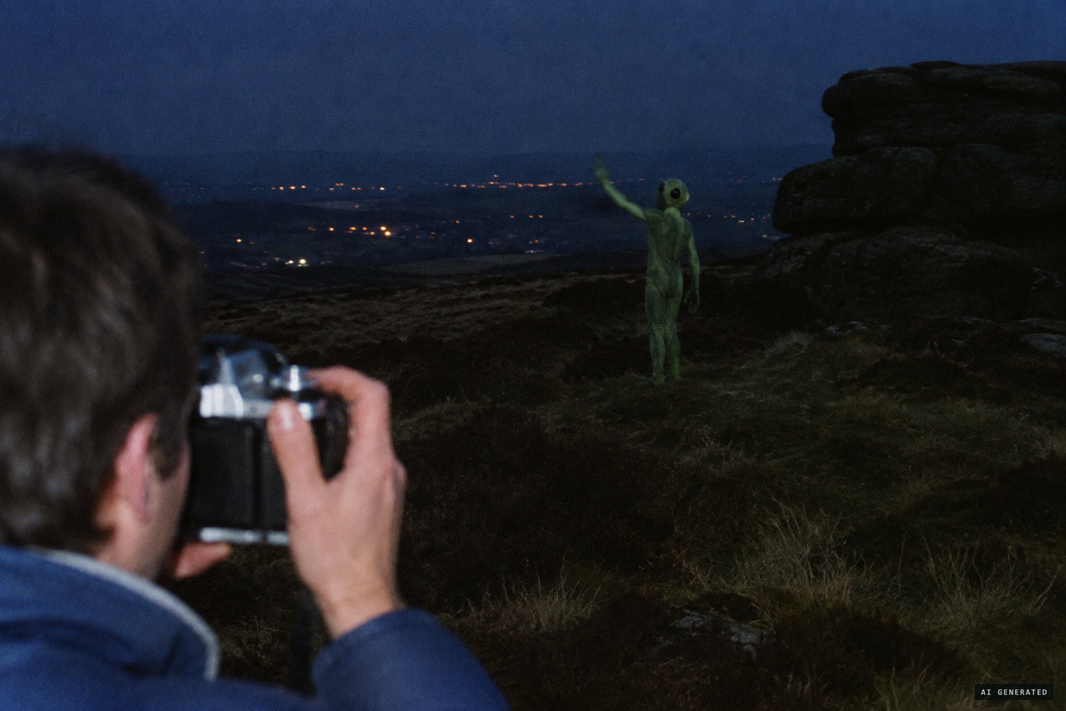 The being waves an arm as Spencer takes his one photograph