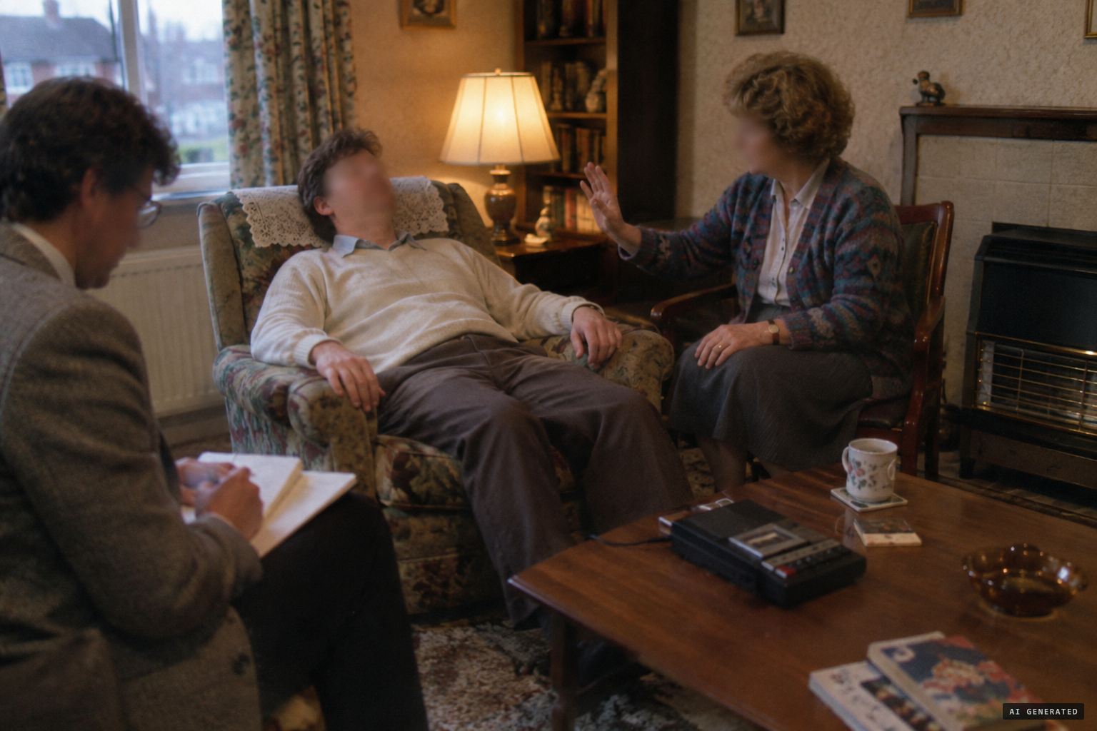 Hypnotherapist Jim Singleton hypnotises Spencer as Peter Hough watches