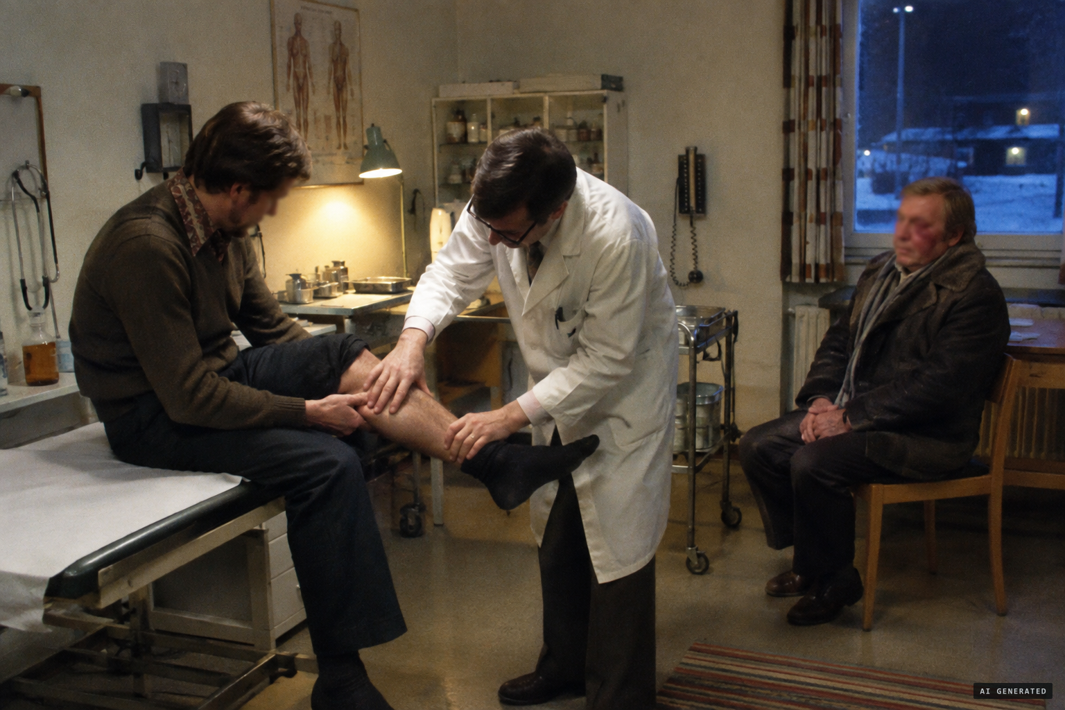 That evening the two skiers are examined by a doctor for their strange symptoms