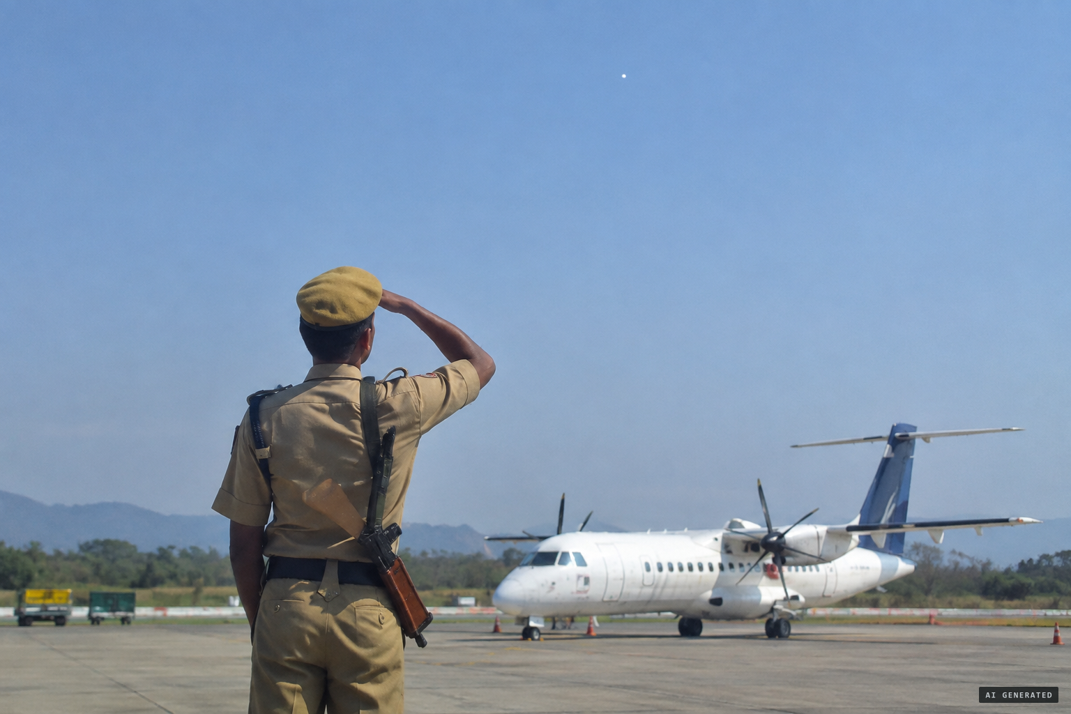 Around 14:00, a CISF member spots an object in the sky