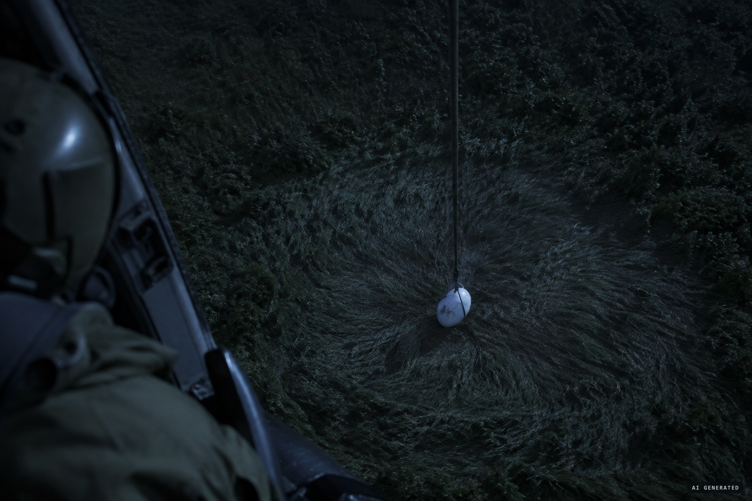 From about 150 feet away on a long line, Barber looks at the object with his goggles up and down