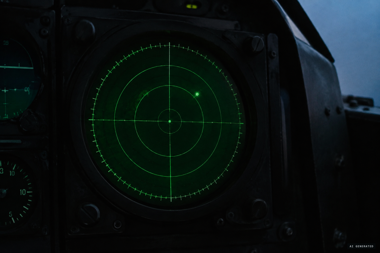 The 747's weather radar shows a return 7 to 8 miles away