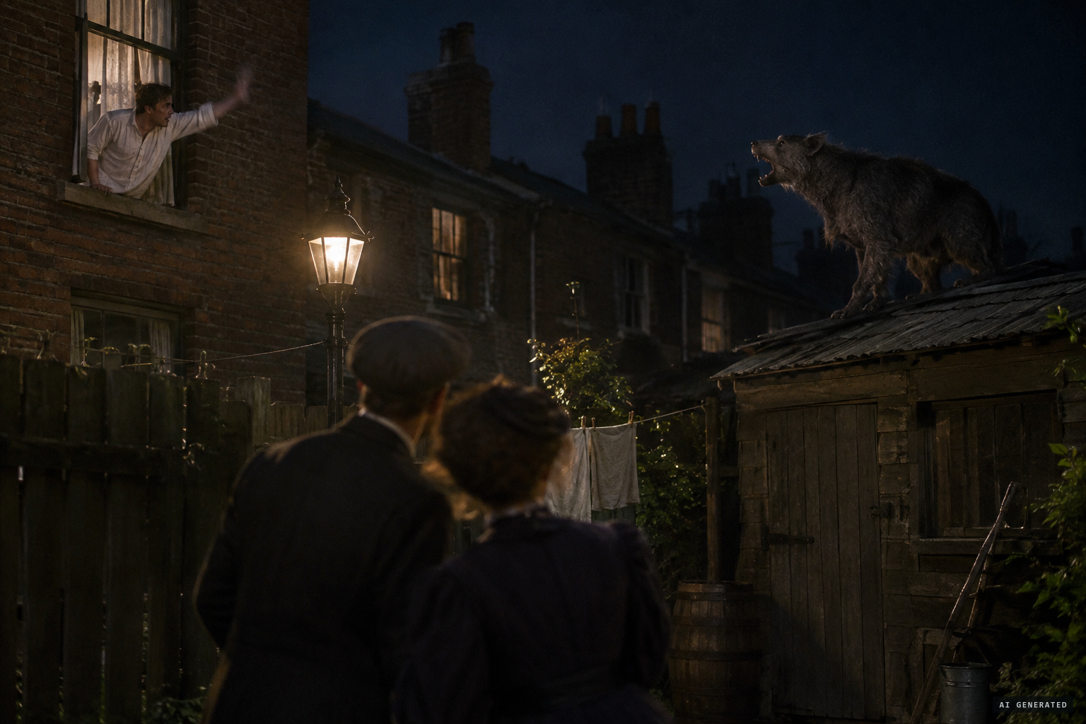 Nelson Evans shouts "Shoo!" and the creature barks back