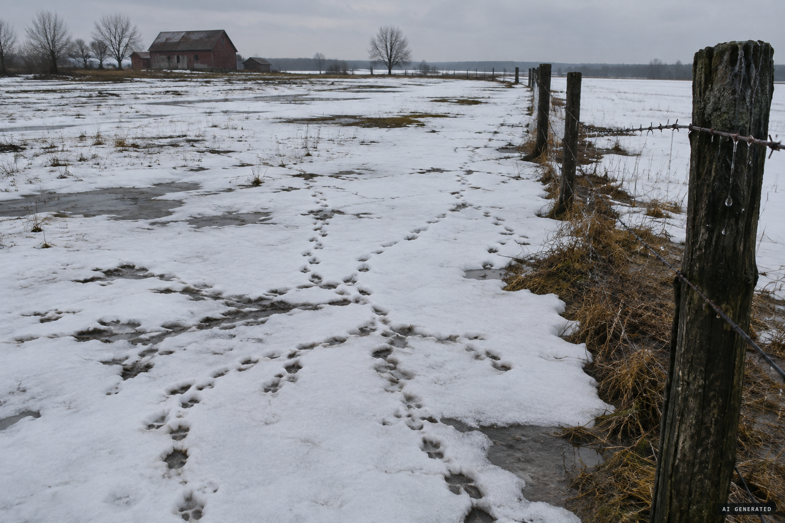 A thaw enlarging ordinary animal tracks