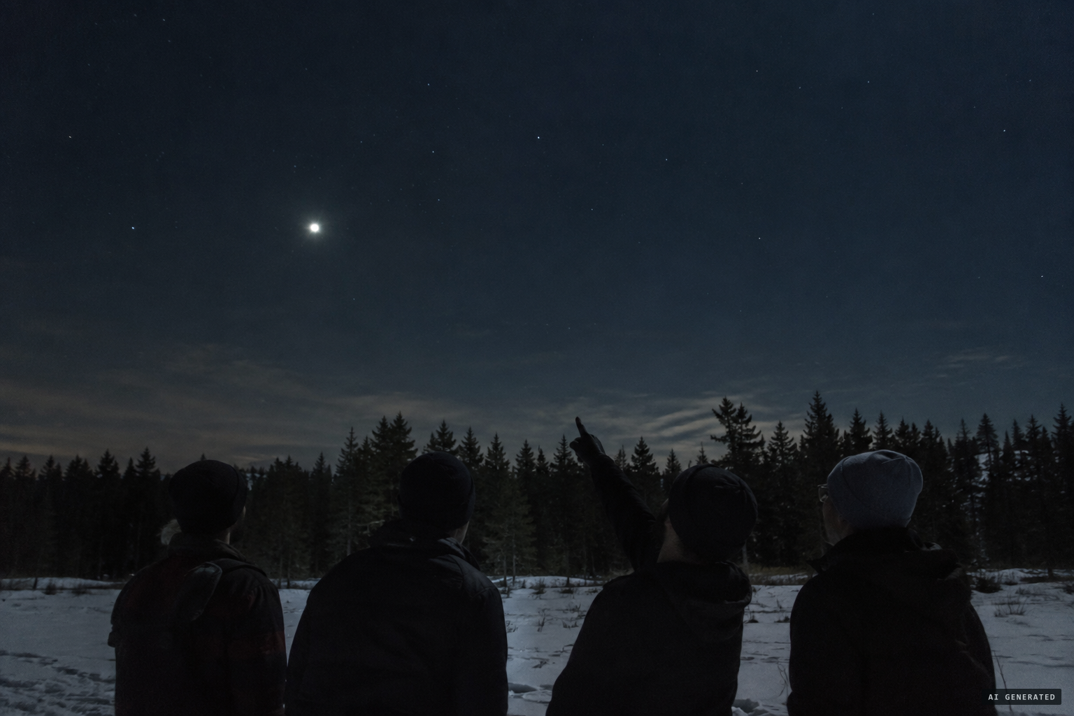"Look, over in the west!" A bright light hangs in the sky
