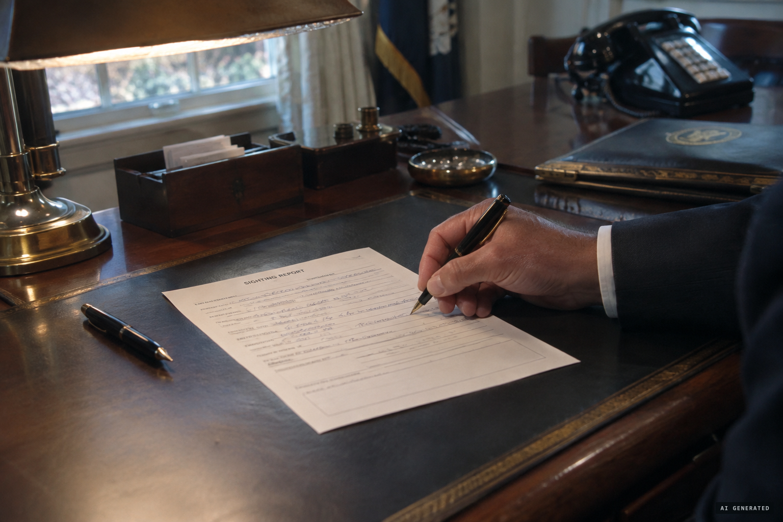 Governor Carter fills in the International UFO Bureau report form, September 18, 1973