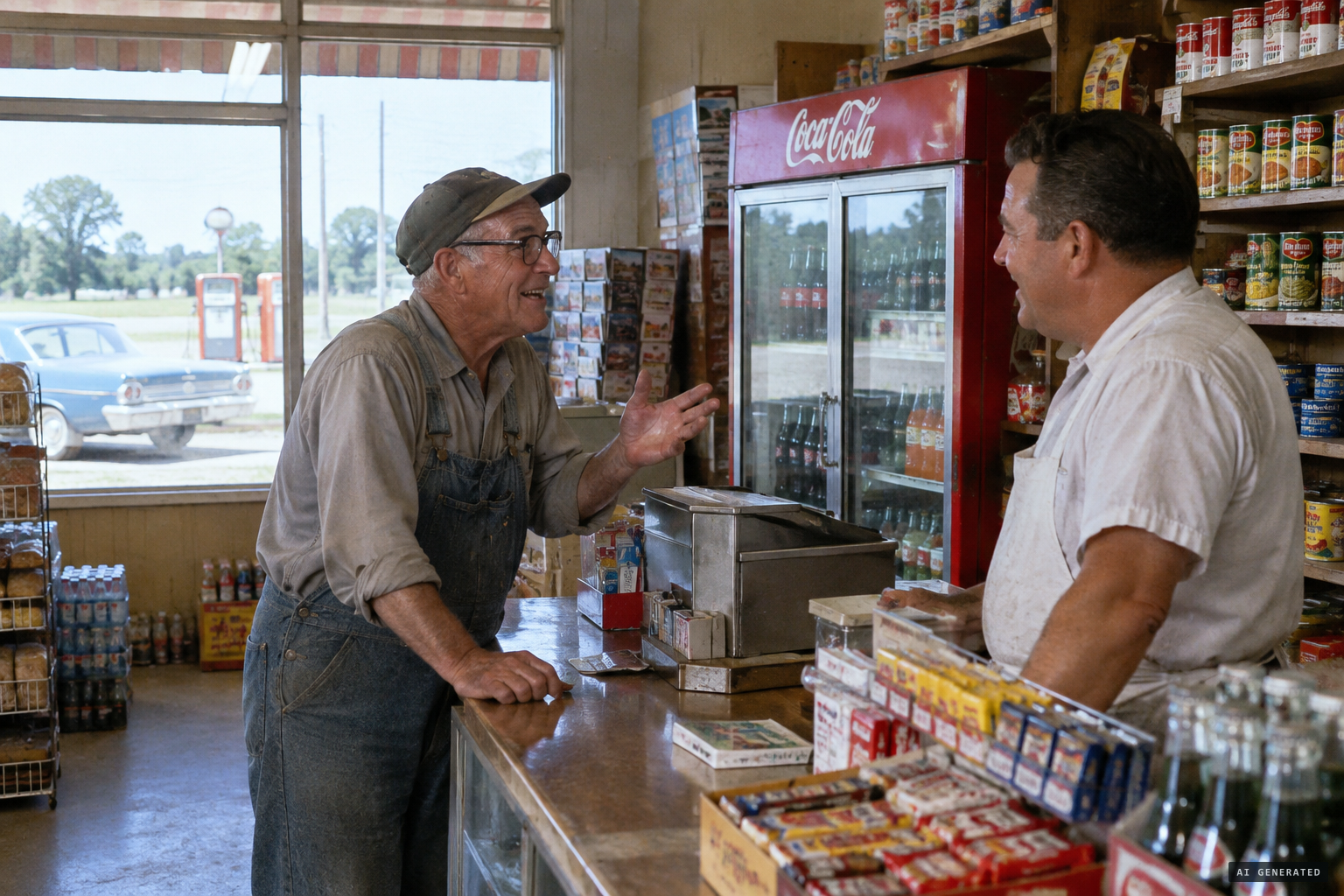 Reeves tells the Wells store he has just seen a saucer land