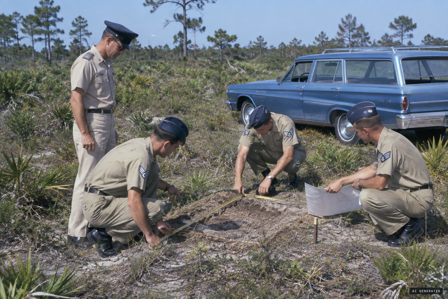 Lt. Goettl and three airmen from MacDill examine the landing site