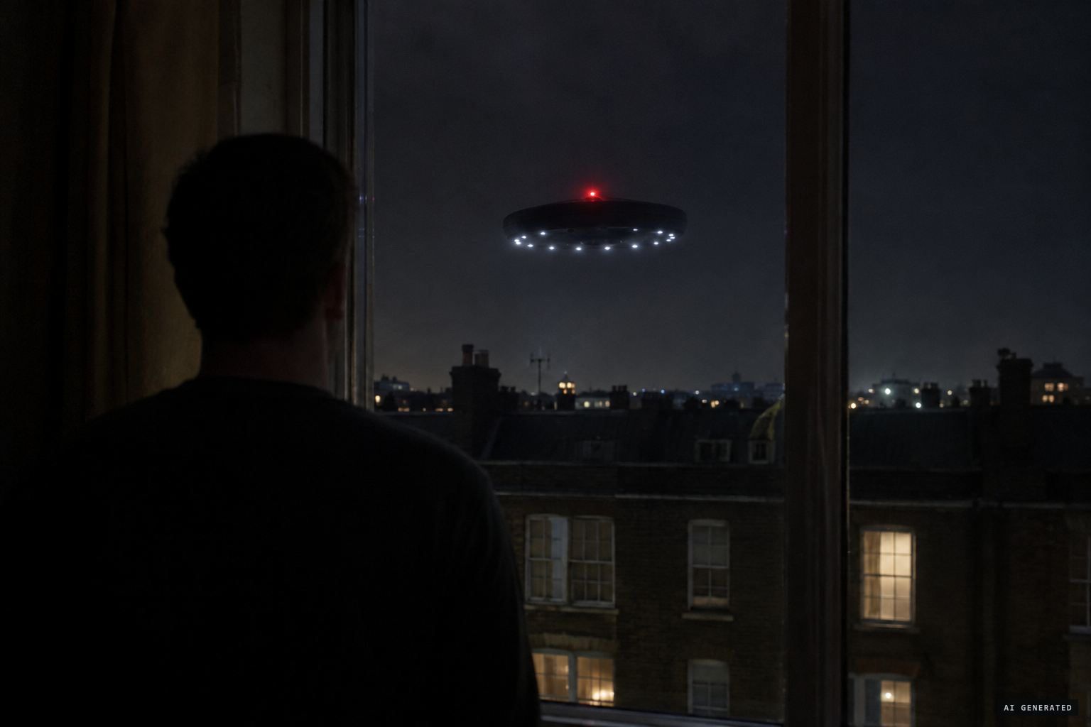At 9 pm Lennon turns to the window and sees the thing hovering over the next building