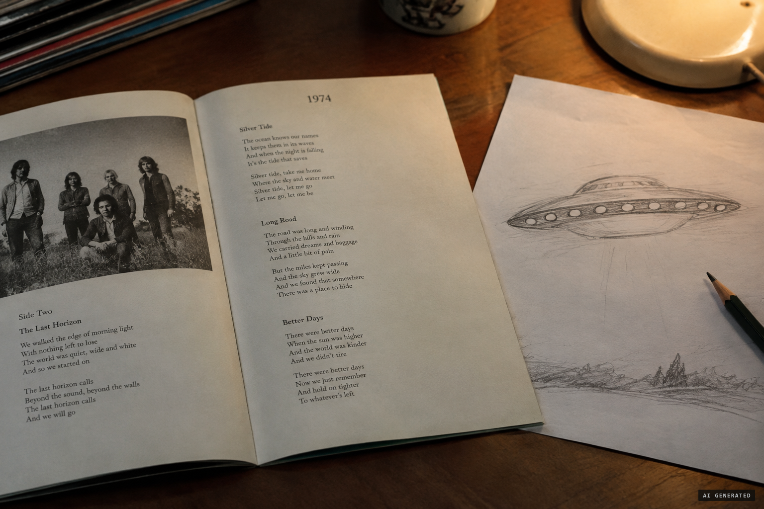The Walls and Bridges booklet with its handwritten UFO note, and Lennon's saucer sketch