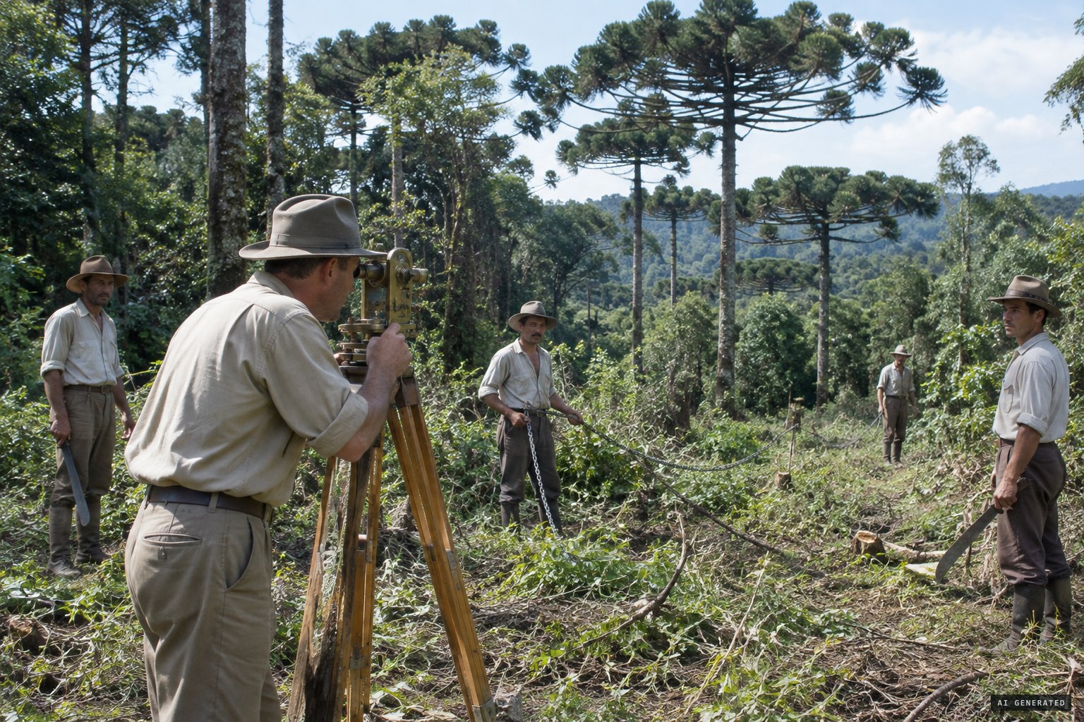 Surveyor José Higgins and his crew at work near Goio-Bang, July 1947