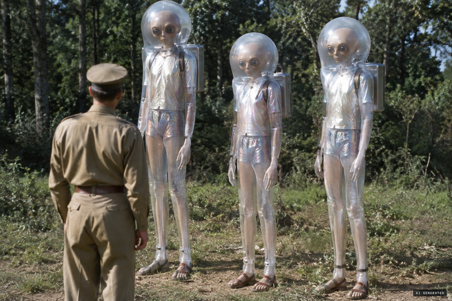 The tall beings in transparent suits with metal boxes on their backs