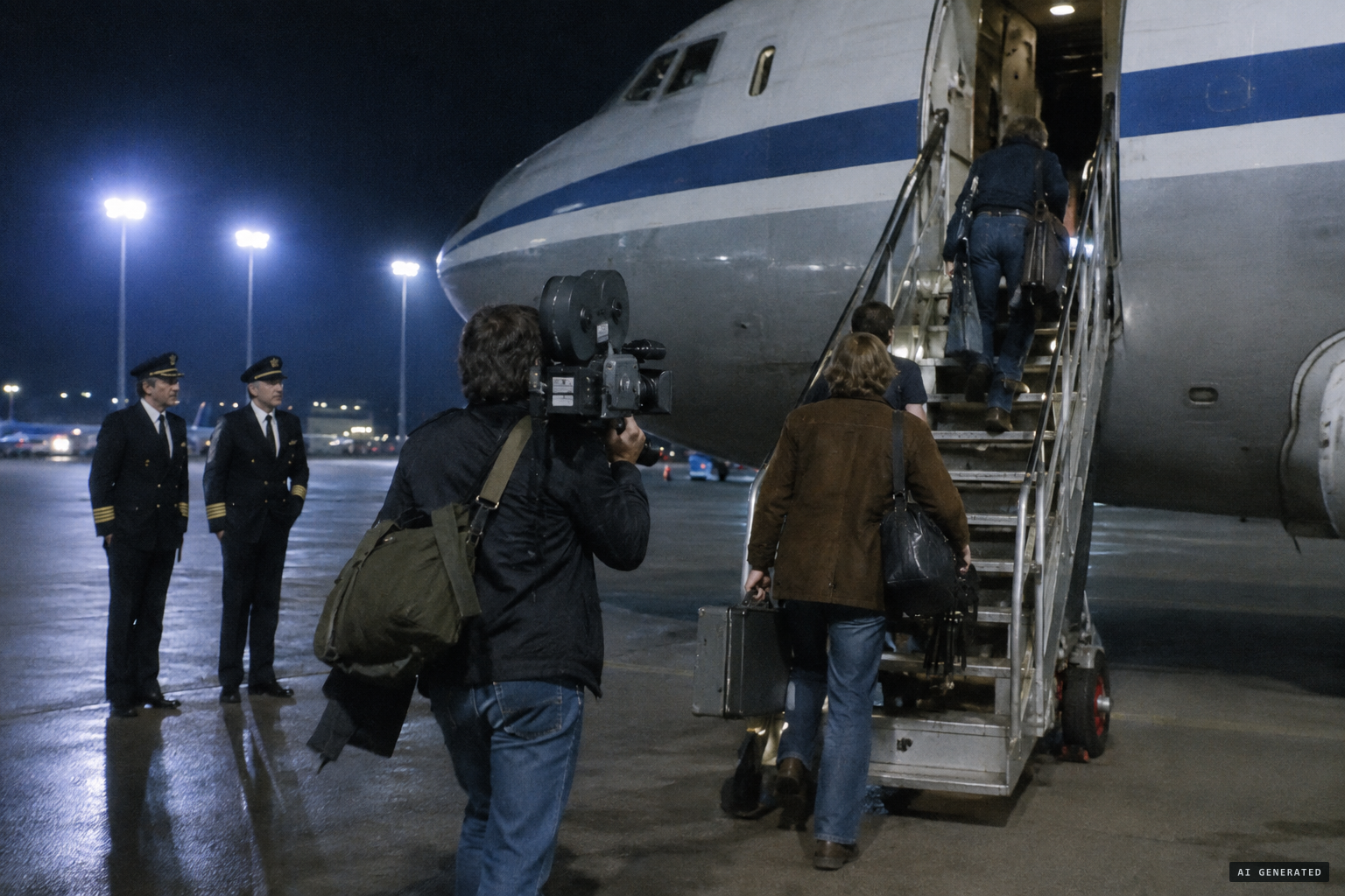 The Channel 0 crew boards with the pilots to shoot background film