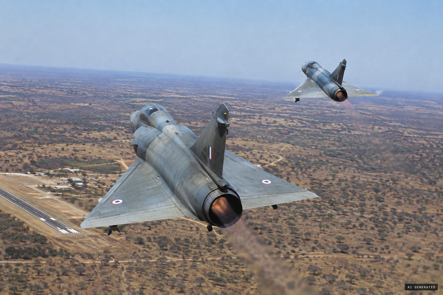 Two Mirages scramble from Valhalla Airbase