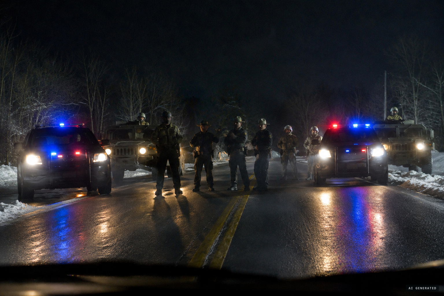 Army and State Police seal off the area