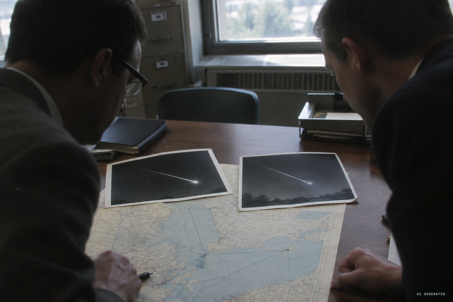 Astronomers triangulate the fireball from two photographs taken north of Detroit