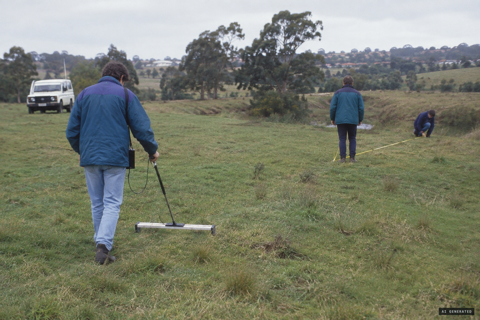 PRA investigators check the site for a ground trace and magnetic anomaly