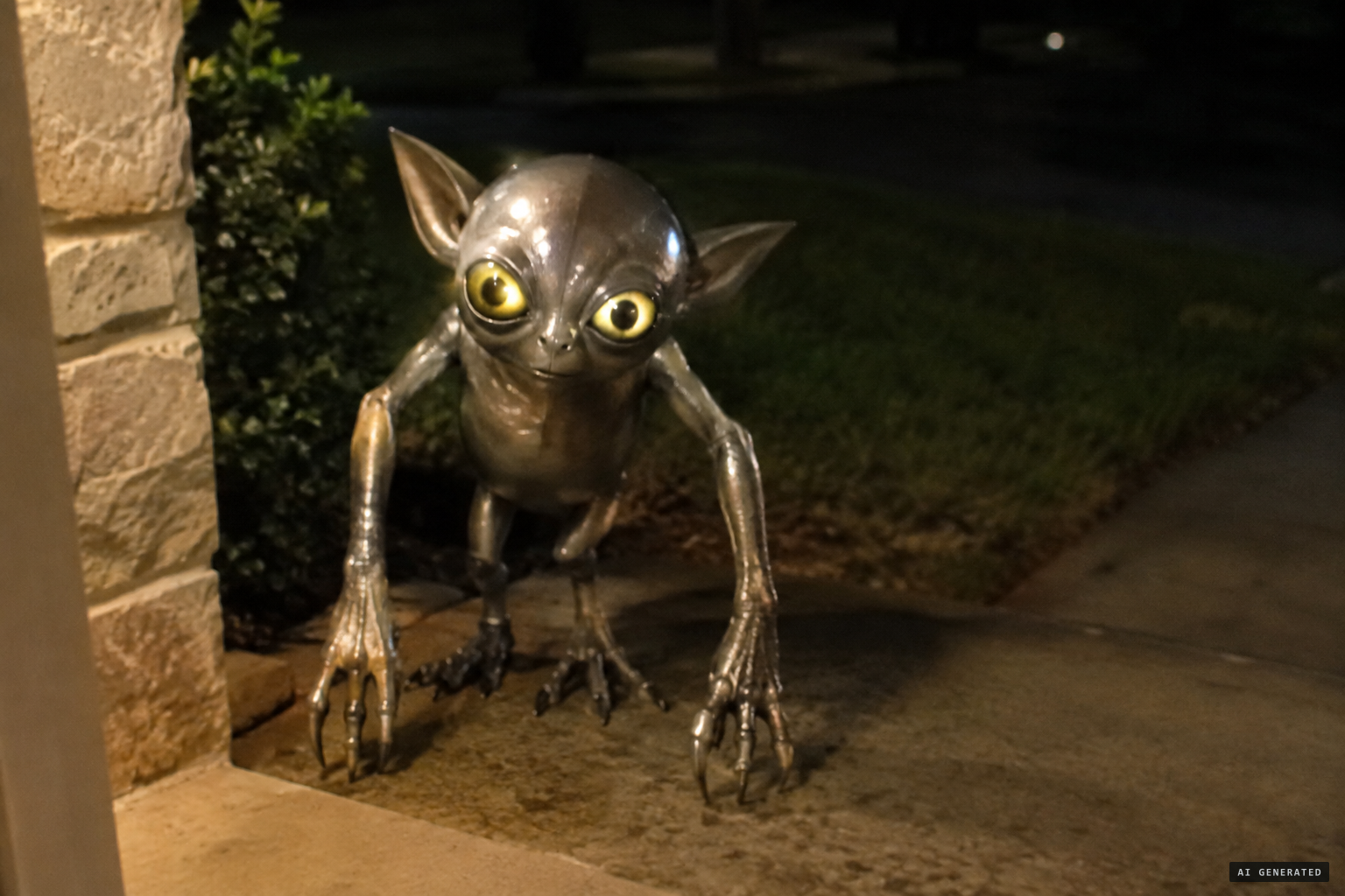 The being as the witnesses described it: silver, big-eared, with glowing yellow eyes and taloned arms
