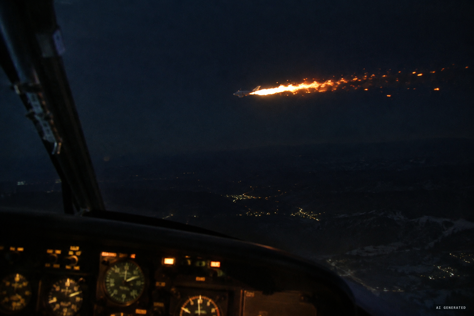 The second crew sees the object trailing a long fiery plume of sparks