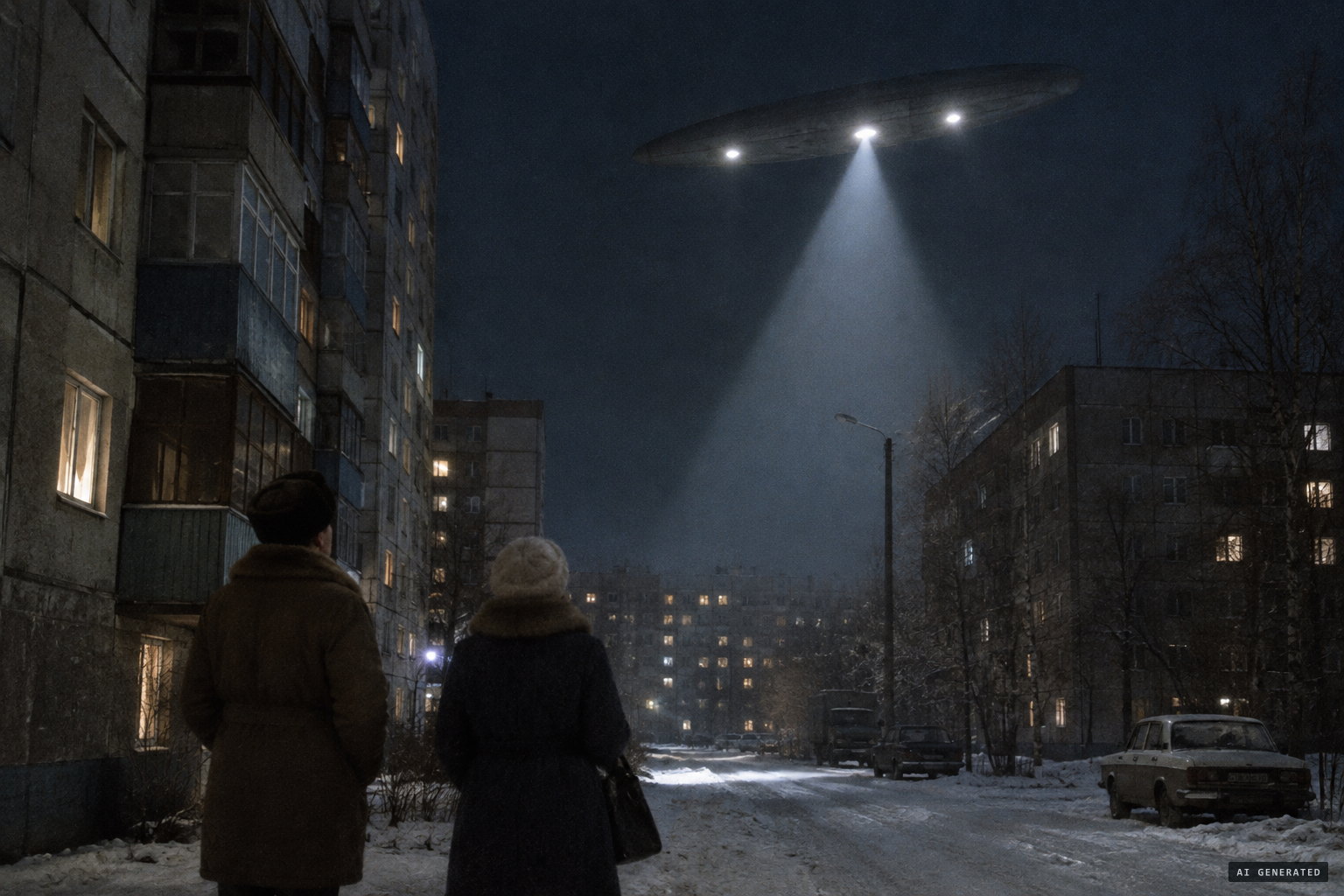 Stavropol witnesses watch a silent grey cigar-shaped object with four lights over Dovatortsev Street