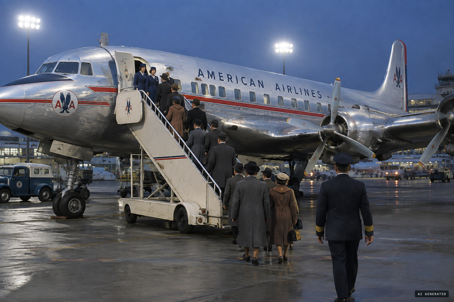 American Airlines Flight 139, a DC-6B, boards at Newark for Detroit