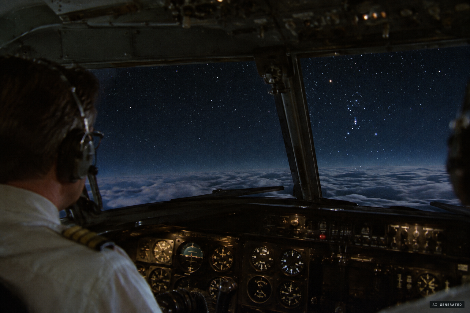 Stars, Orion, and the clouds 5,000 feet below