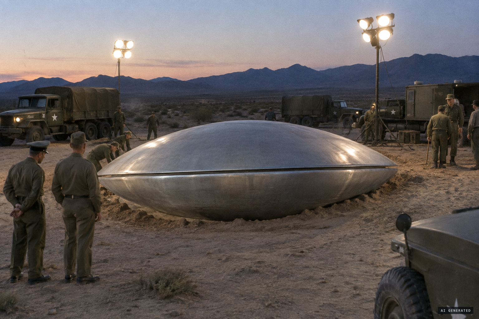 The oval craft embedded in the sand near Kingman