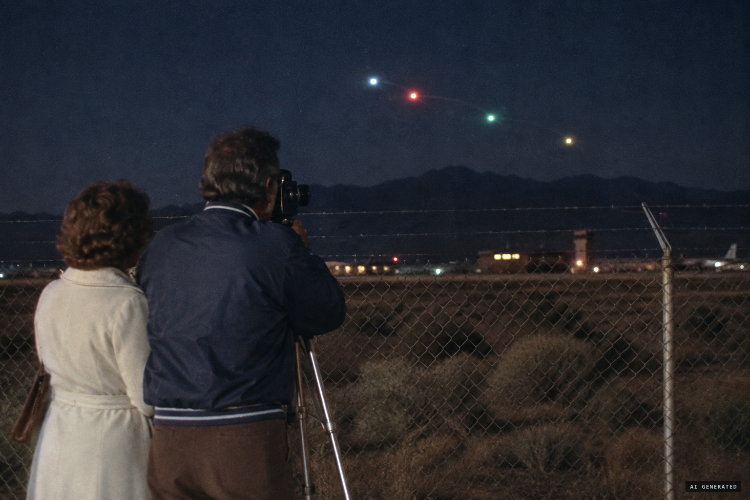 Paul Bennewitz filming multicolored lights over the mountains inside the base