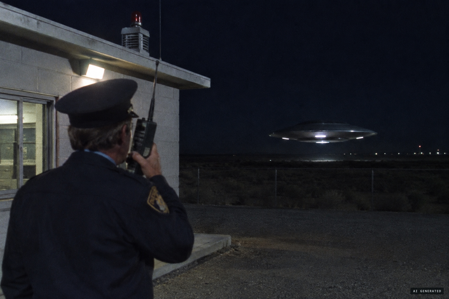A Sandia guard sees a round disk-shaped object as his radio fails