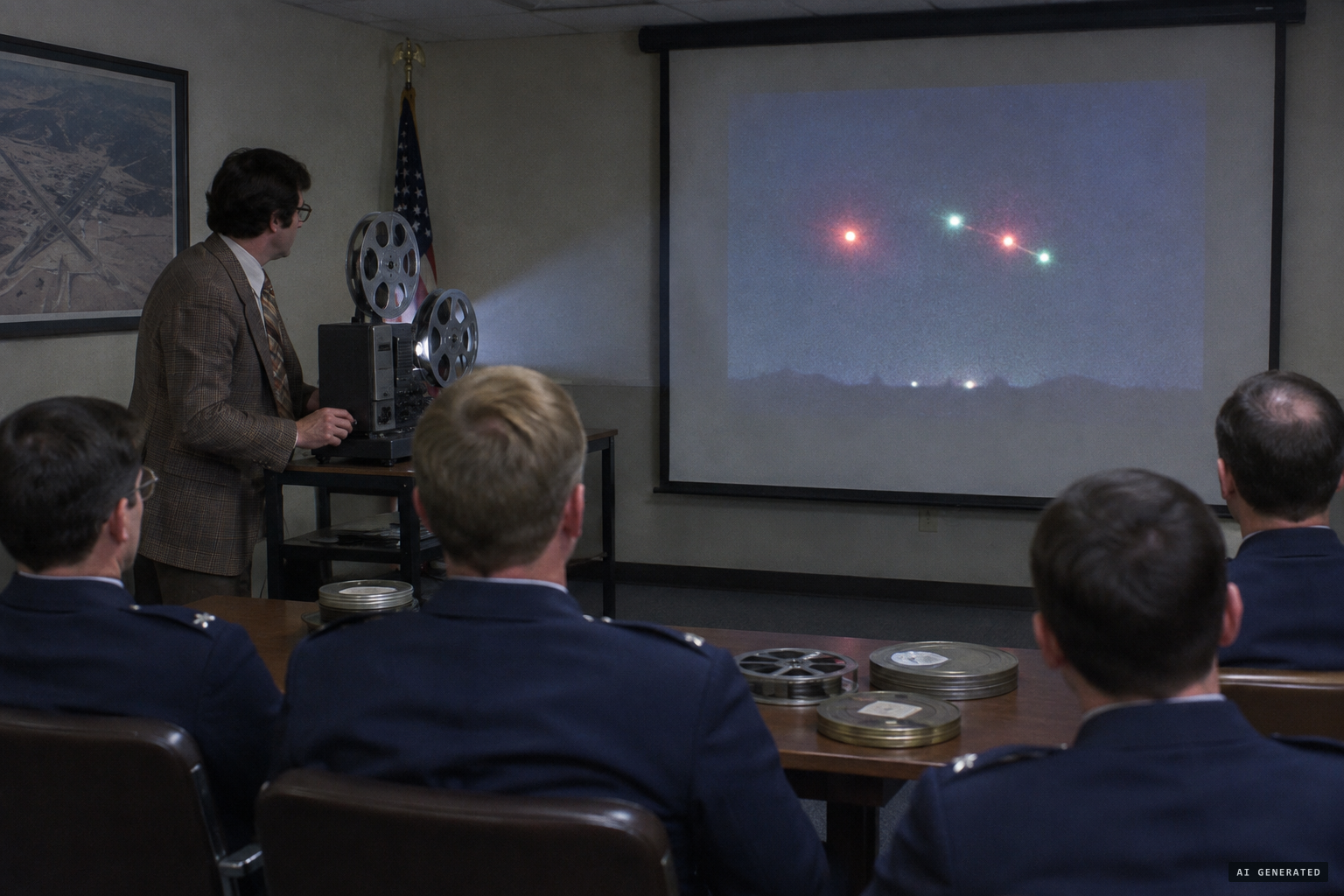 Bennewitz presents his 8mm film to base personnel