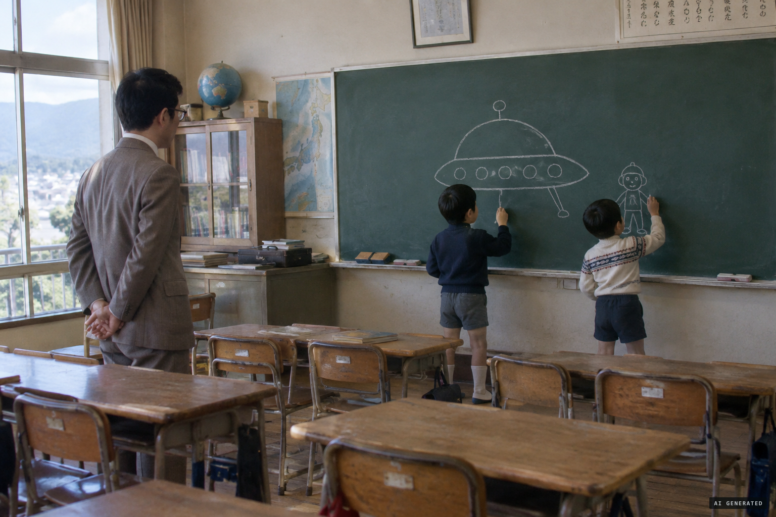 The boys draw what they saw on the classroom blackboard