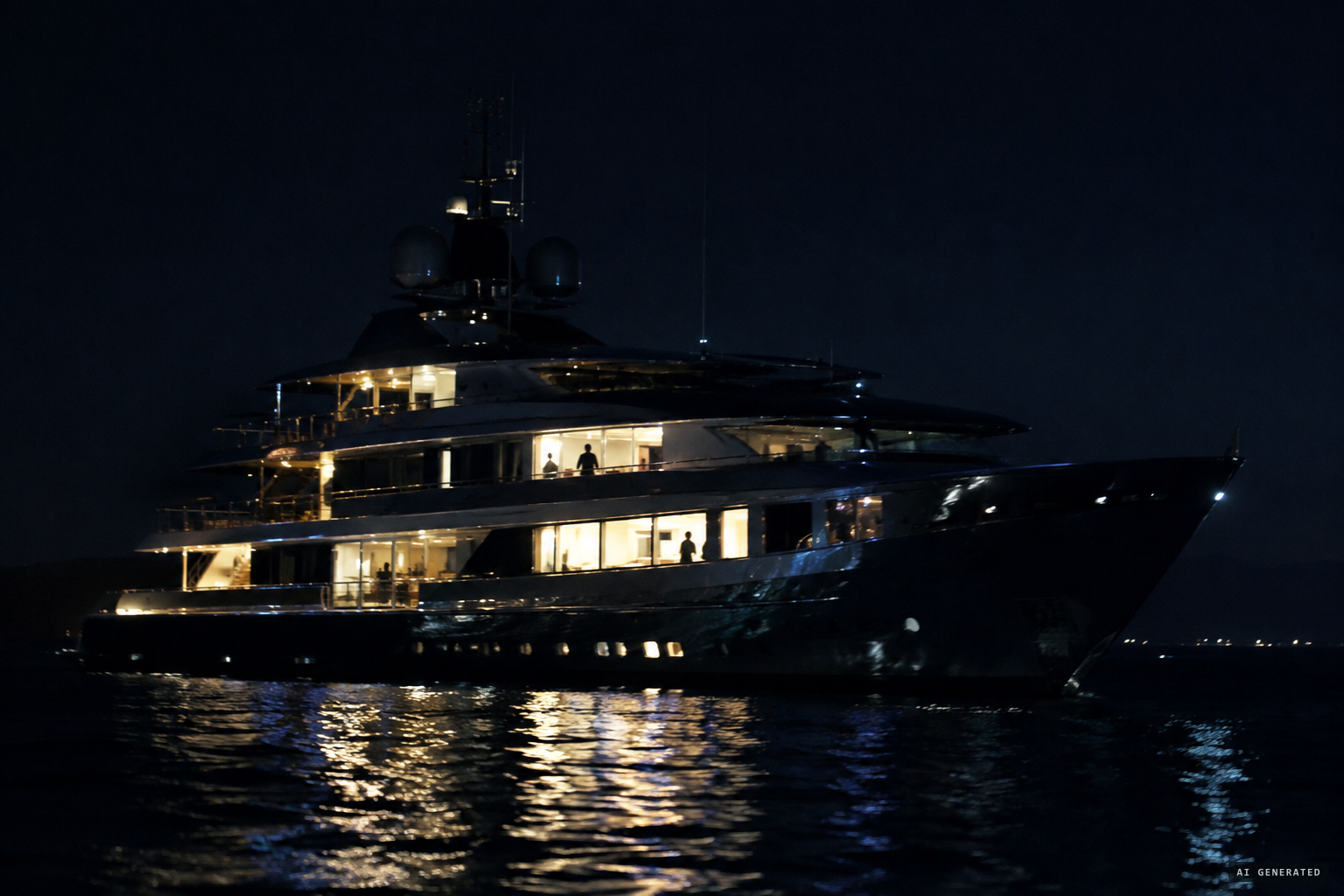 The yacht explanation: reflections off side windows, with crew as silhouettes